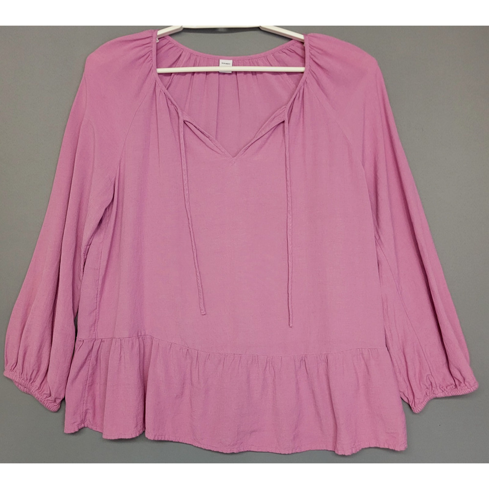 Old Navy Peplum Boho Peasant Top Womens M Dusty Rose V-neck Long Elastic Sleeves